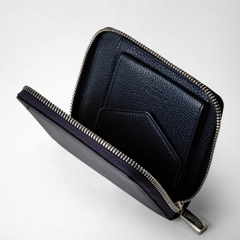Serapian Portafoglio mini con zip in pelle rugiada blu navy Vendita