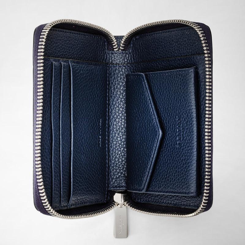 Serapian Portafoglio mini con zip in pelle rugiada blu navy Vendita