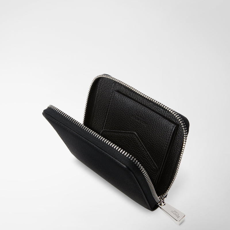 Serapian Portafoglio mini con zip in pelle rugiada nero Pezzi Unici