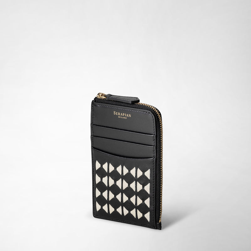Serapian Portacarte con zip in mosaico nero-panna Affare Del Giorno
