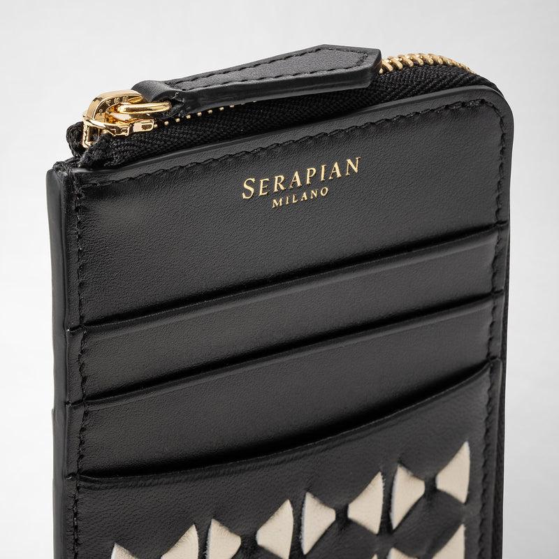 Serapian Portacarte con zip in mosaico nero-panna Affare Del Giorno