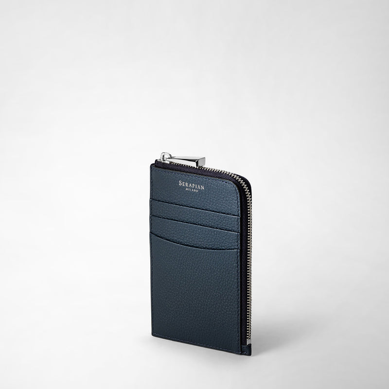 Serapian Zip card case in rugiada leather navy blue Prezzo Ridotto