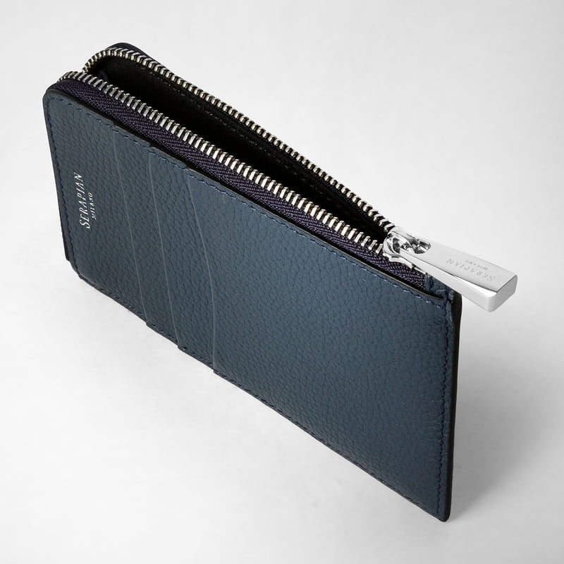 Serapian Zip card case in rugiada leather navy blue Prezzo Ridotto