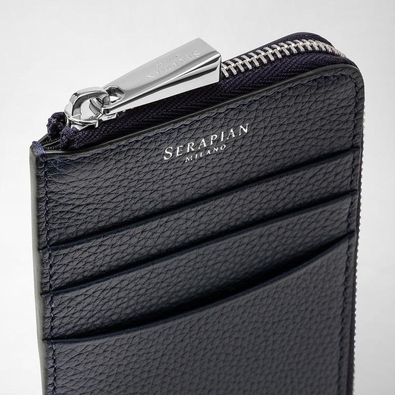 Serapian Zip card case in rugiada leather navy blue Prezzo Ridotto