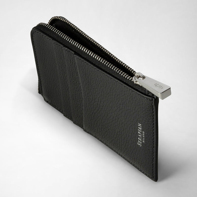 Serapian Portacarte con zip in pelle rugiada nero Convenienza
