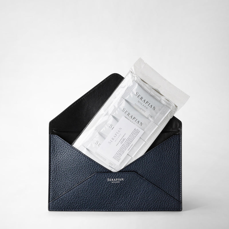 Serapian Pouch in cachemire leather navy blue Vendita Calda