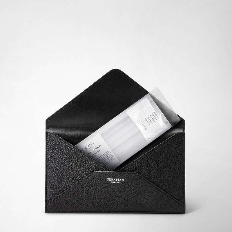 Serapian Pouch in cachemire leather black Saldi Di Fabbrica