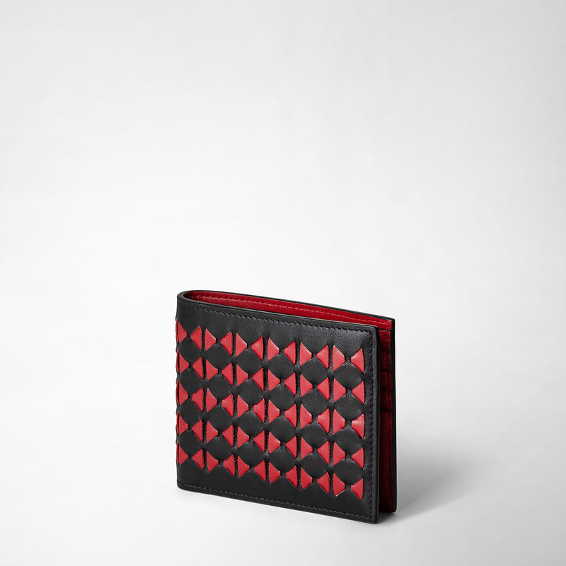 Serapian 8-card billfold in mosaico black and amaranth Negozio