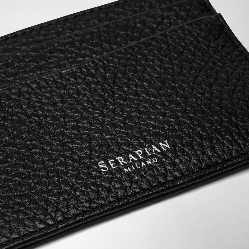 Serapian Portacarte per 4 carte in pelle cachemire nero Vendita Economica