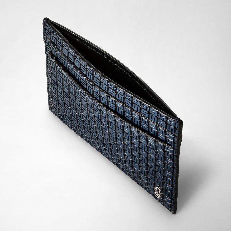 Serapian Portacarte per 4 carte in stepan blu oceano-nero Moda