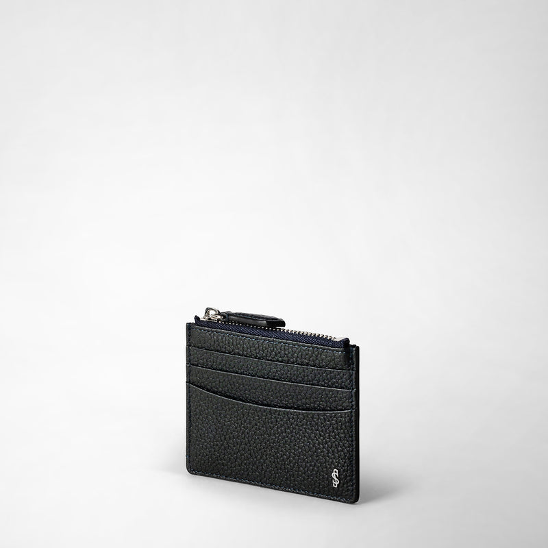 Serapian Zip card case in cachemire leather navy blue Nuovo