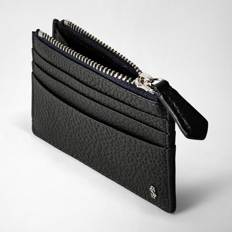Serapian Zip card case in cachemire leather navy blue Nuovo