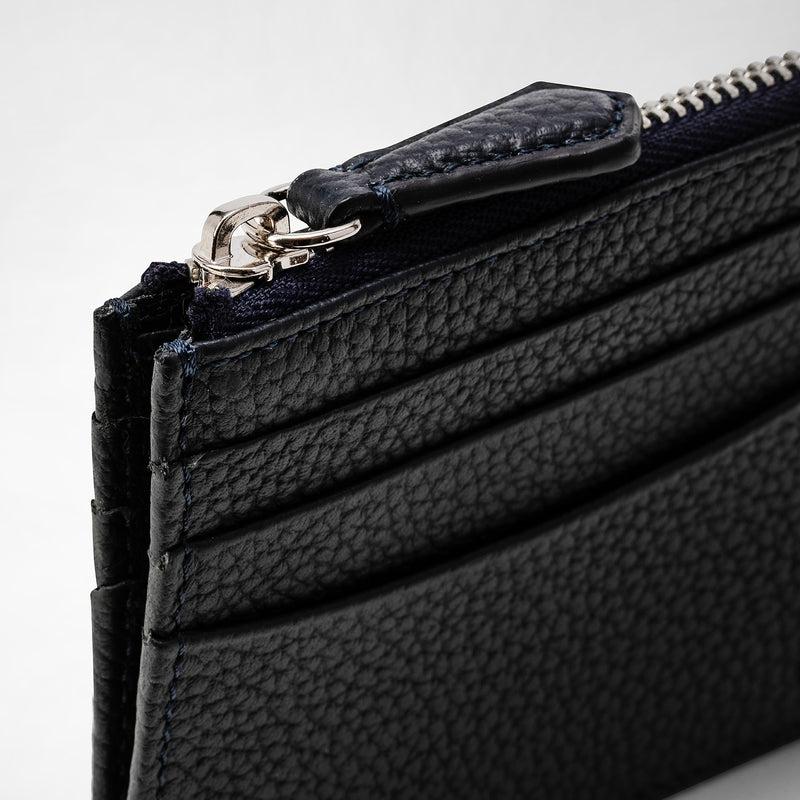 Serapian Zip card case in cachemire leather navy blue Nuovo