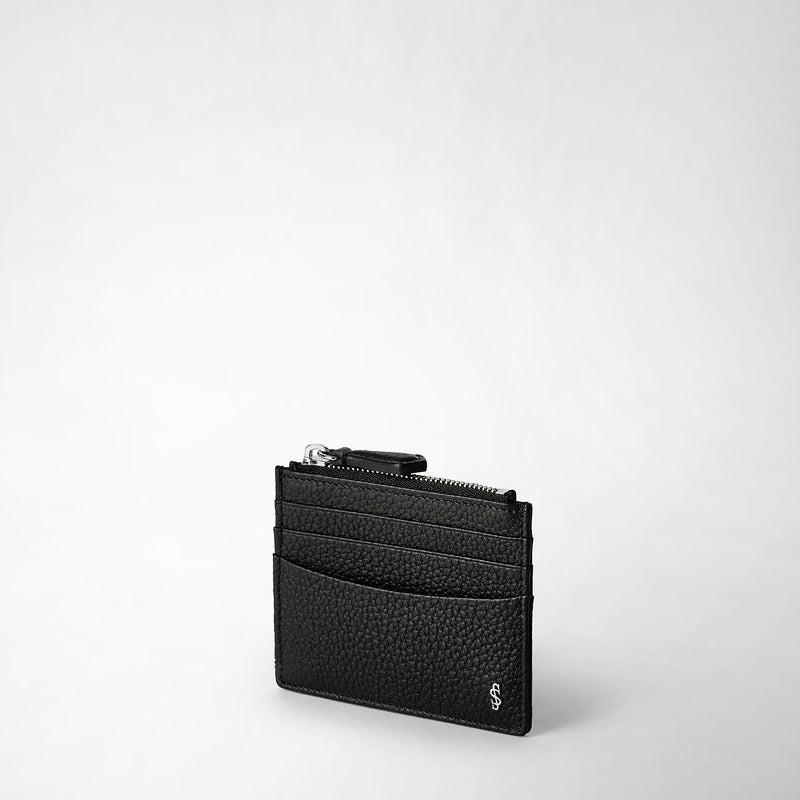 Serapian Zip card case in cachemire leather black Prezzo Ridotto