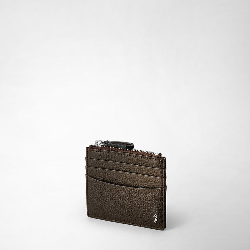 Serapian Zip card case in cachemire leather espresso Promozione