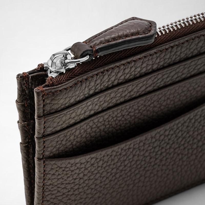 Serapian Zip card case in cachemire leather espresso Promozione