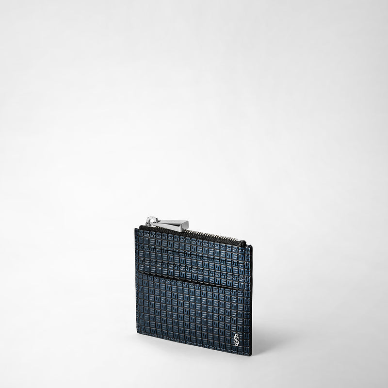 Serapian Zip card case in stepan ocean blue and black Soddisfazione Garantita