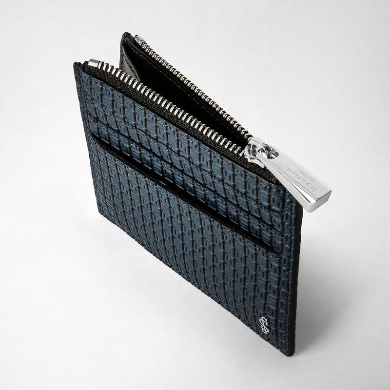 Serapian Zip card case in stepan ocean blue and black Soddisfazione Garantita