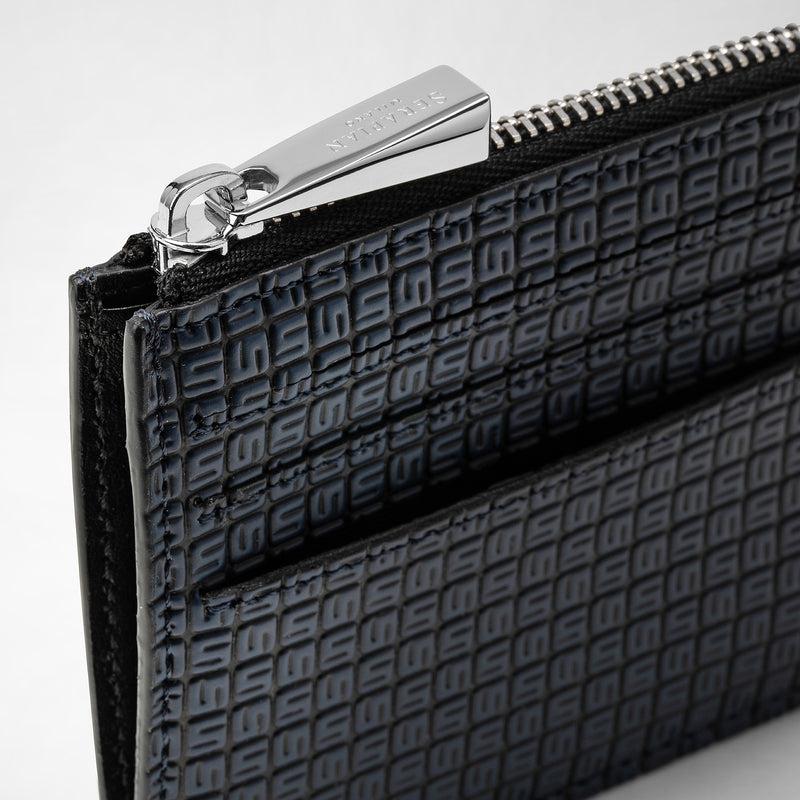 Serapian Zip card case in stepan ocean blue and black Soddisfazione Garantita