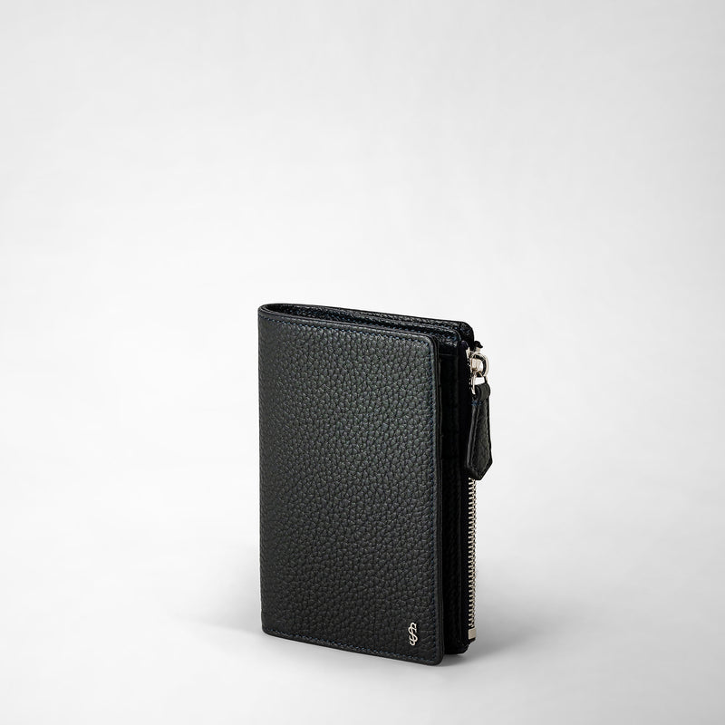 Serapian Vertical billfold with zip in cachemire leather navy blue Promozione Limitata