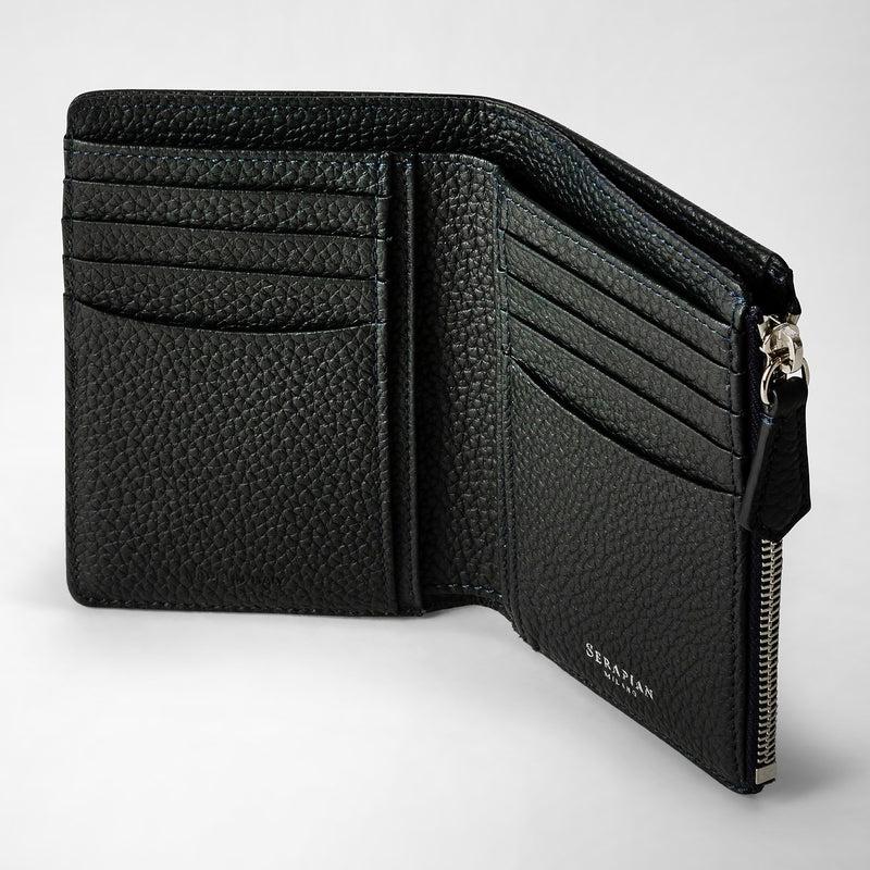 Serapian Vertical billfold with zip in cachemire leather navy blue Promozione Limitata