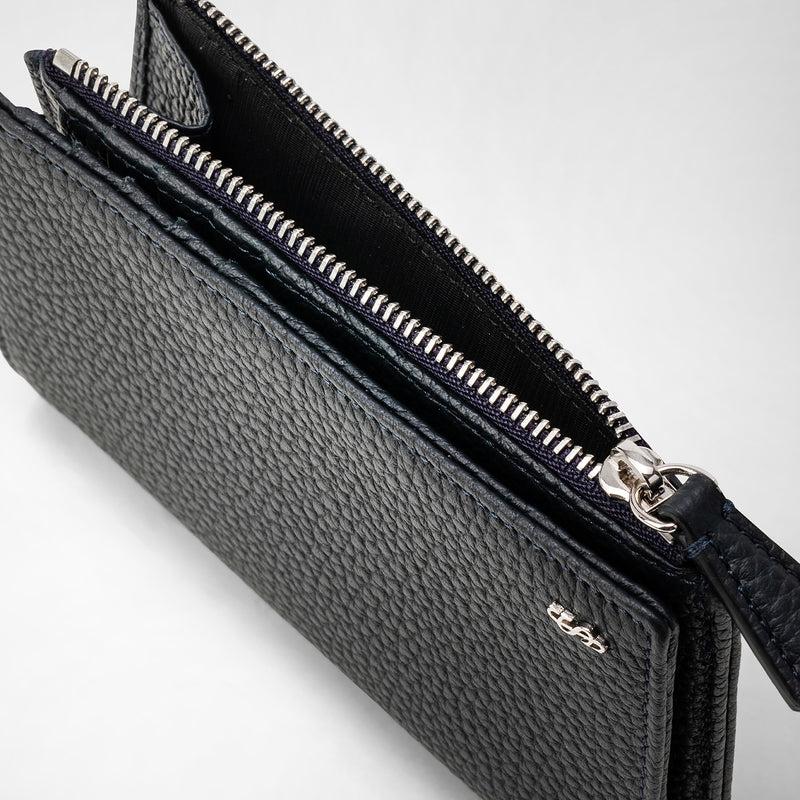 Serapian Vertical billfold with zip in cachemire leather navy blue Promozione Limitata