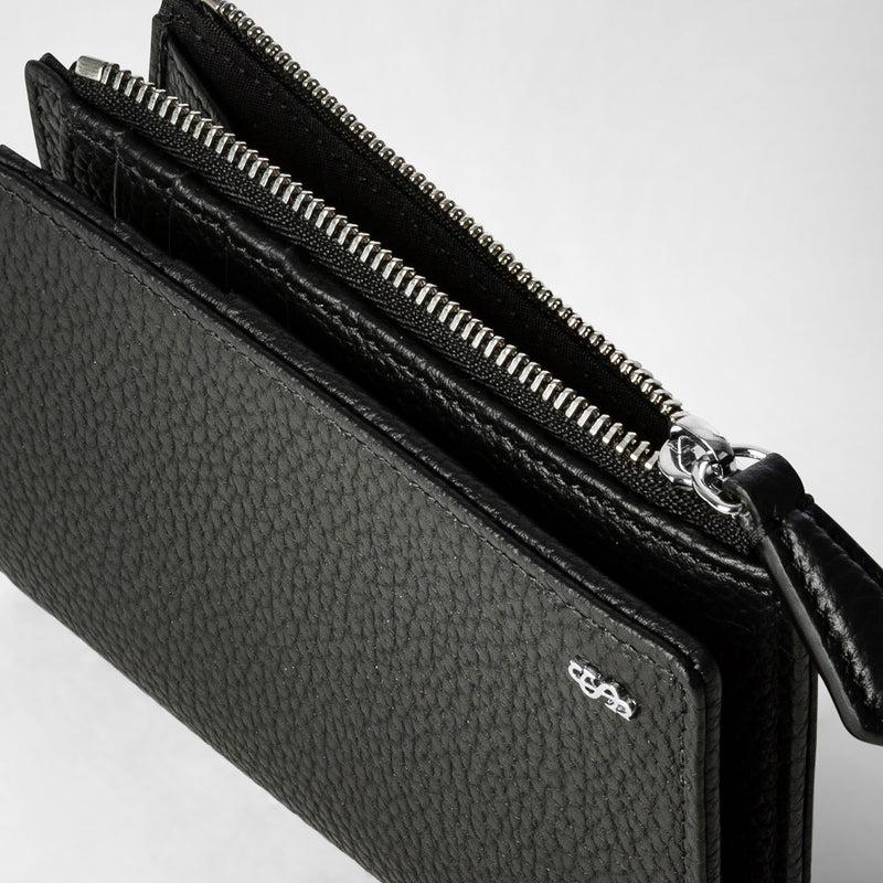 Serapian Vertical billfold with zip in cachemire leather black Fino Al -60%