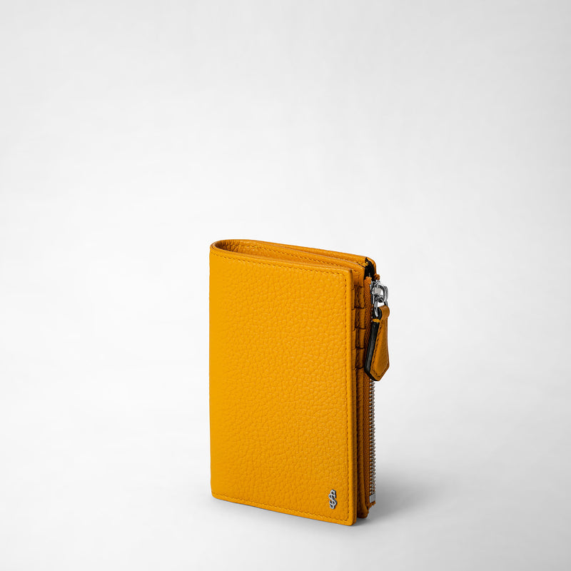 Serapian Vertical billfold with zip in cachemire leather ochre Affare Del Giorno