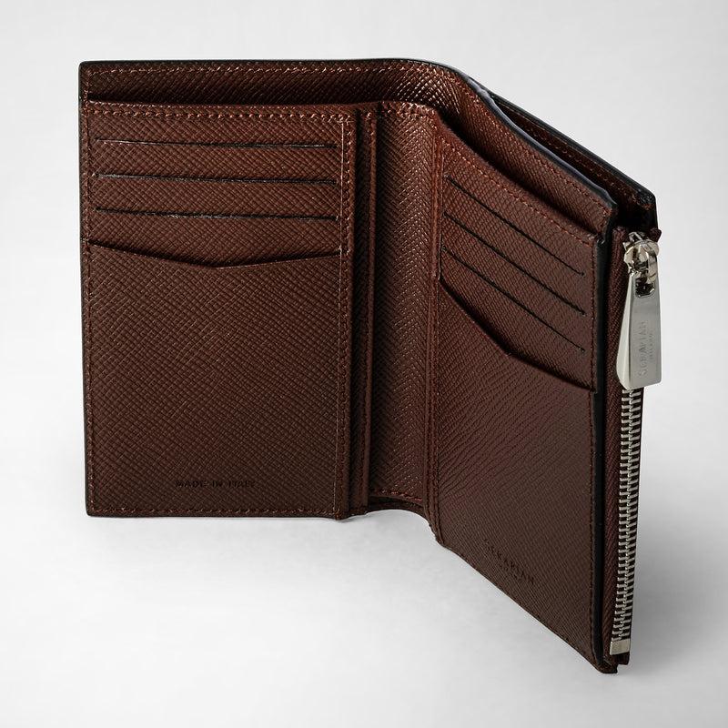 Serapian Vertical billfold with zip in evoluzione leather burgundy Prezzo Ridotto