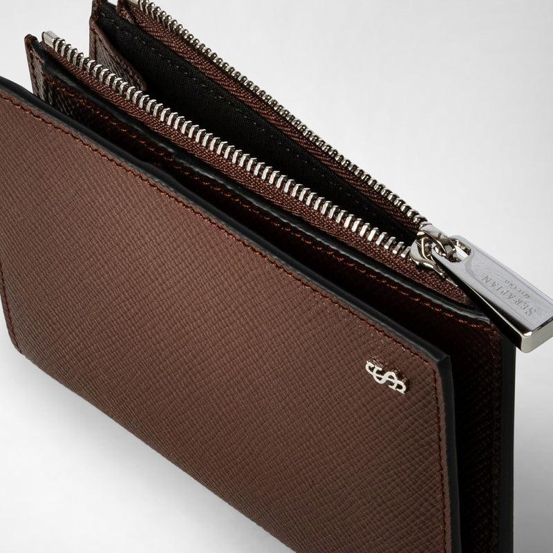Serapian Vertical billfold with zip in evoluzione leather burgundy Prezzo Ridotto