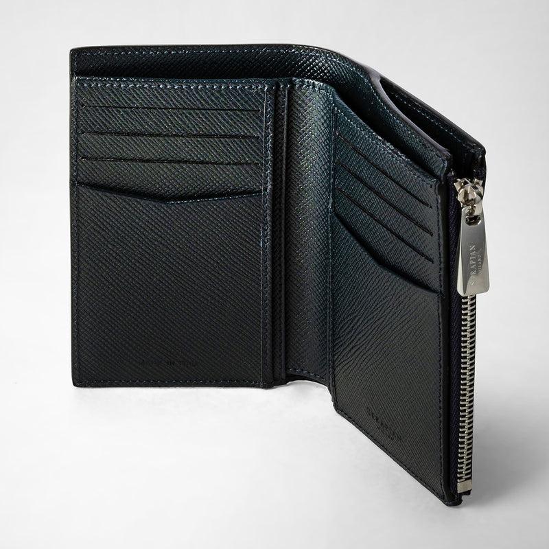 Serapian Vertical billfold with zip in evoluzione leather navy blue Sottocosto