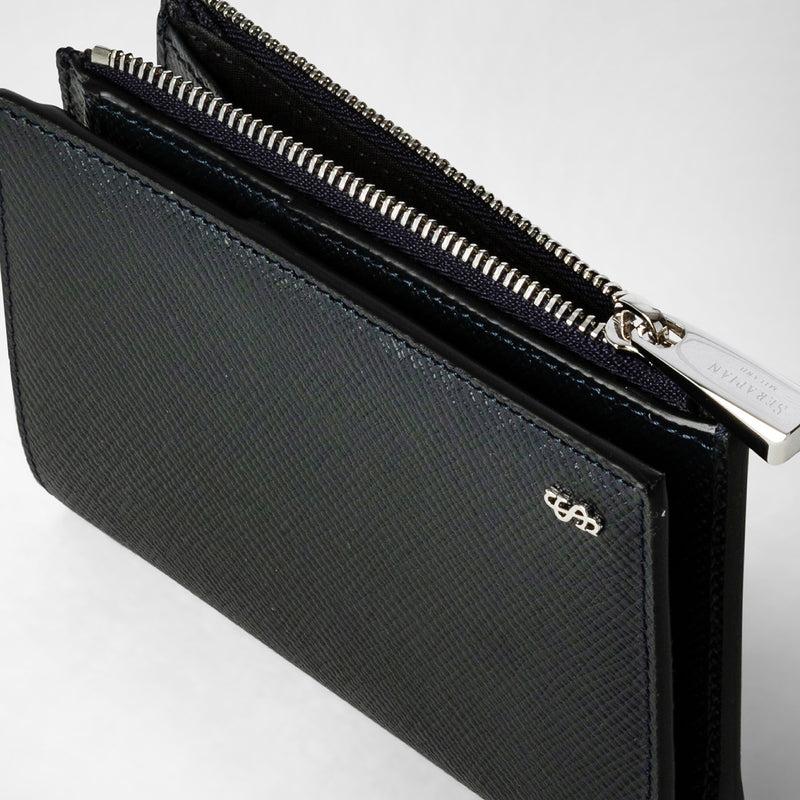 Serapian Vertical billfold with zip in evoluzione leather navy blue Sottocosto