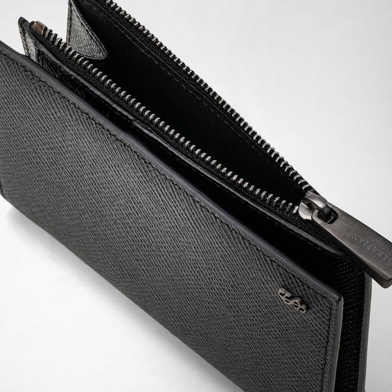 Serapian Vertical billfold zip evoluzione leather black eclipse Convenienza