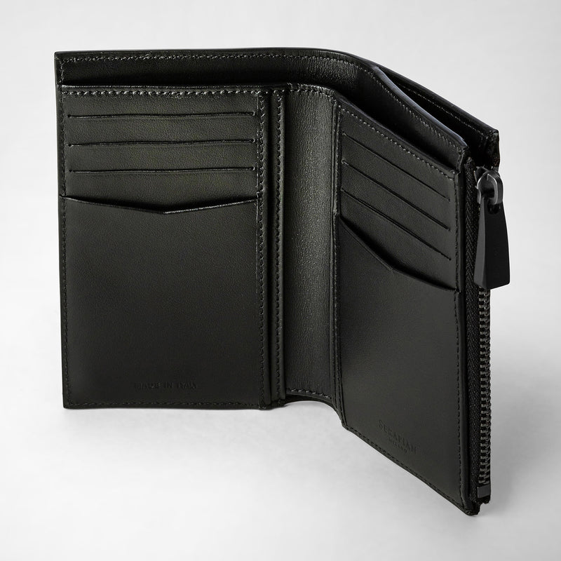 Serapian Vertical billfold with zip in stepan black black eclipse Novità
