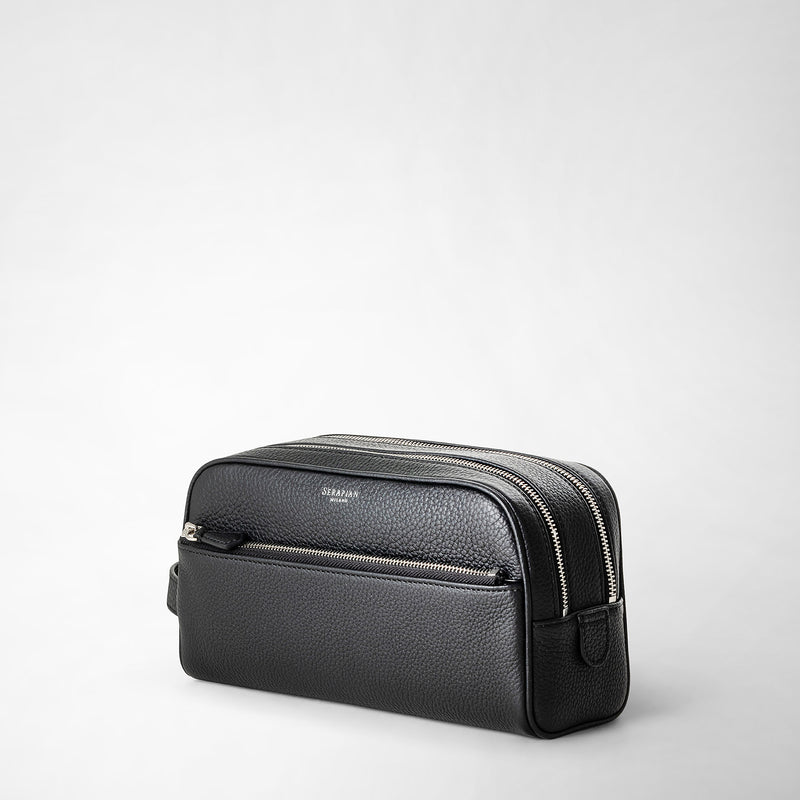 Serapian Trousse bagno doppia zip in pelle cachemire nero Economico