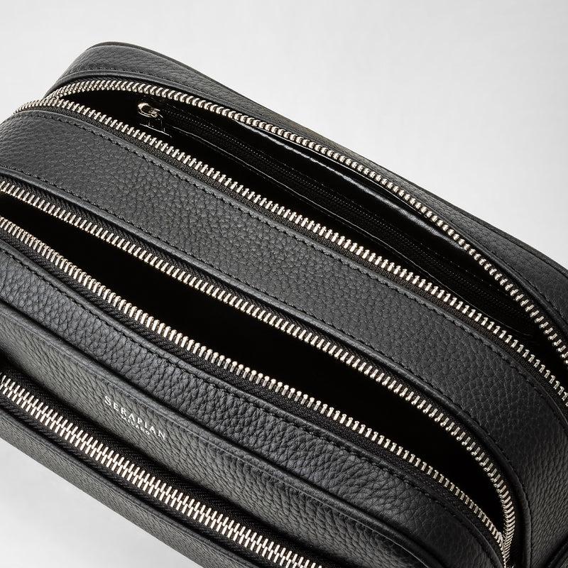 Serapian Trousse bagno doppia zip in pelle cachemire nero Economico