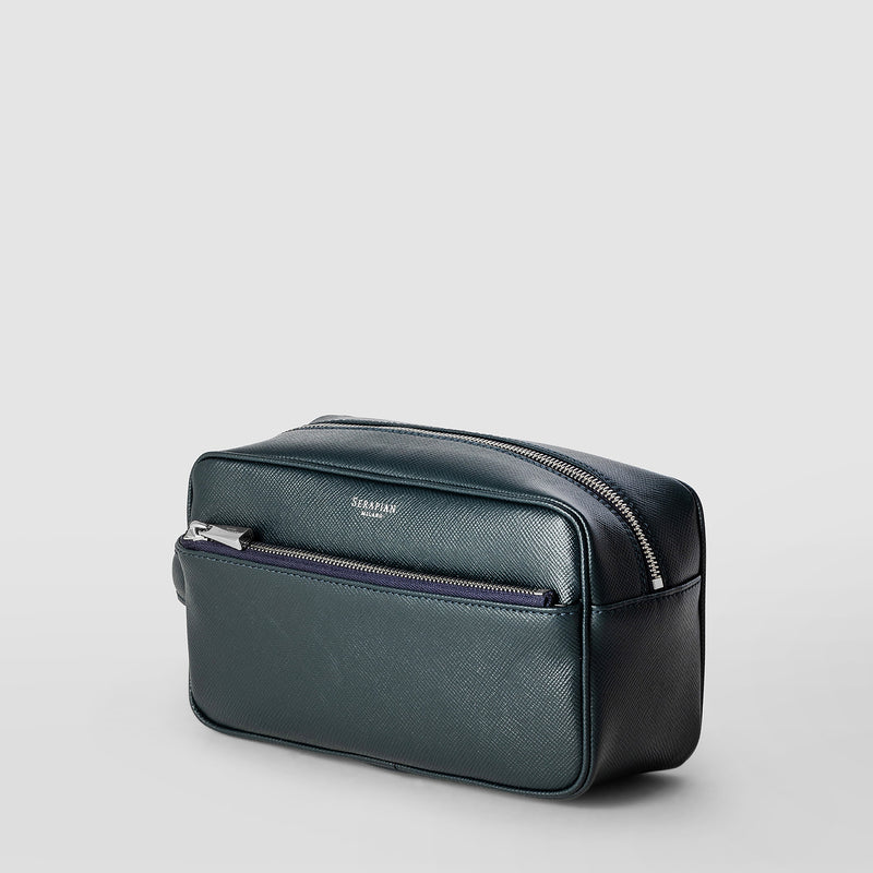 Serapian Wash bag recycled twill evoluzione leather navy blue Online