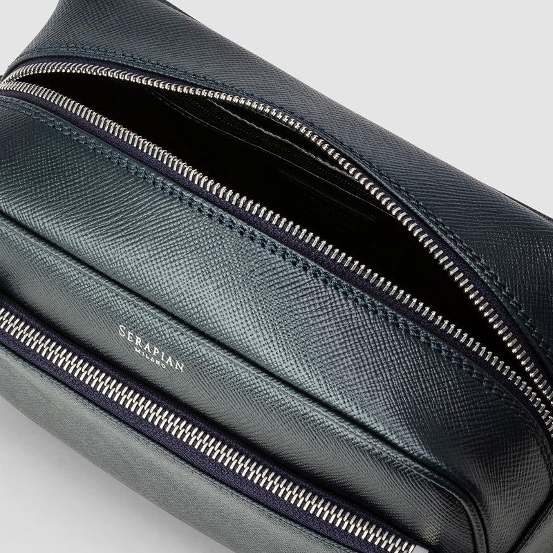 Serapian Wash bag recycled twill evoluzione leather navy blue Online