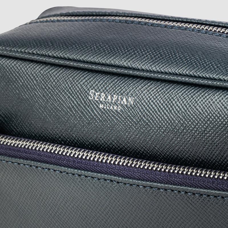 Serapian Wash bag recycled twill evoluzione leather navy blue Online