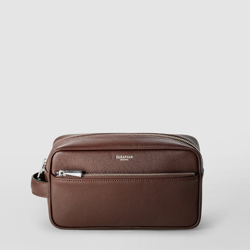 Serapian Wash bag recycled twill evoluzione leather burgundy Outlet
