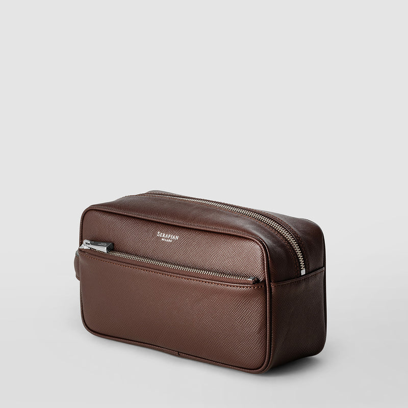 Serapian Wash bag recycled twill evoluzione leather burgundy Outlet