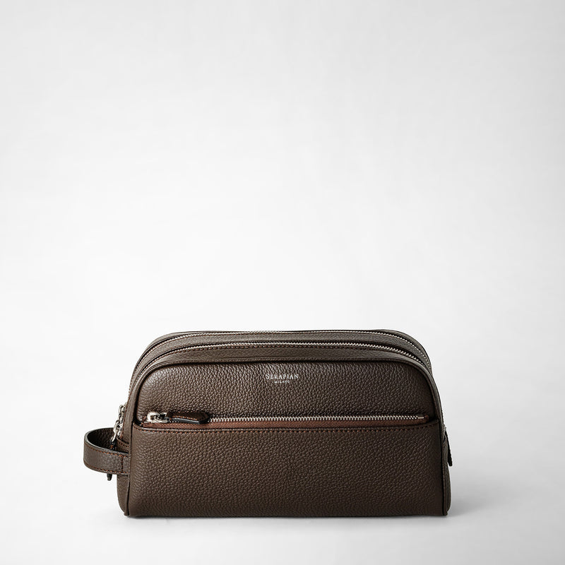 Serapian Trousse bagno doppia zip pelle cachemire espresso Negozio