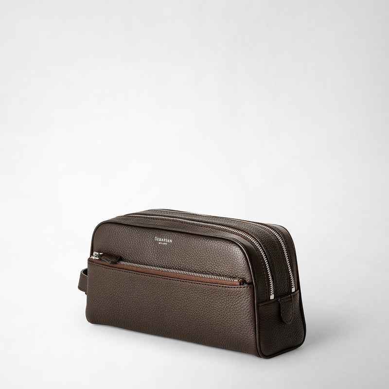 Serapian Trousse bagno doppia zip pelle cachemire espresso Negozio