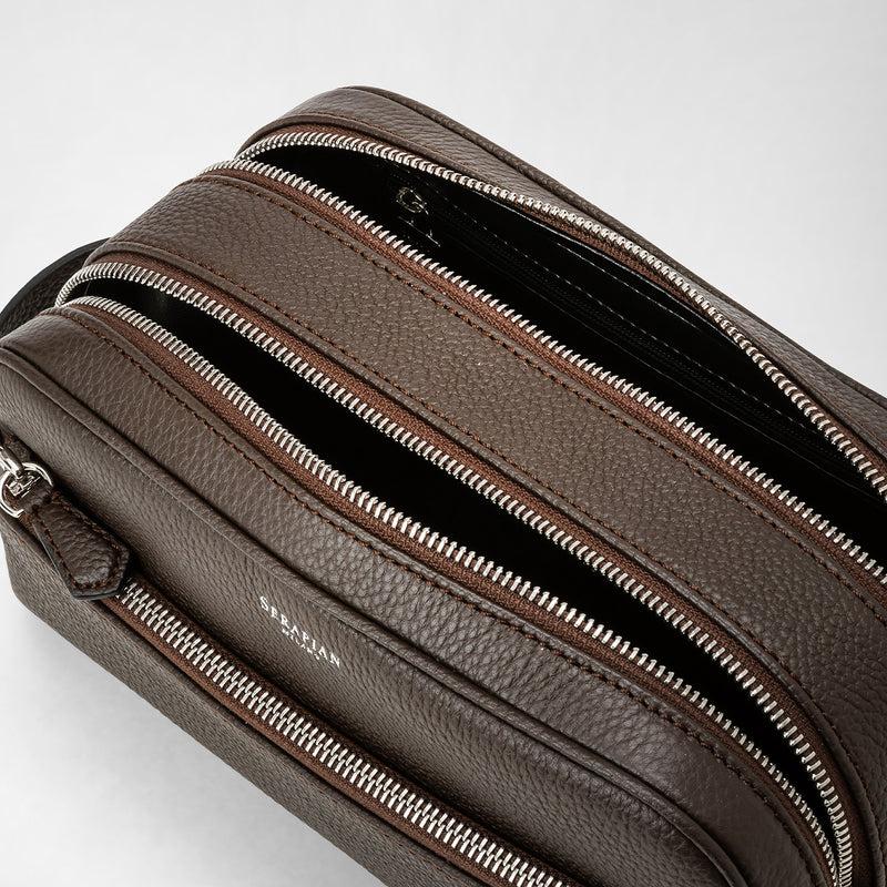 Serapian Trousse bagno doppia zip pelle cachemire espresso Negozio