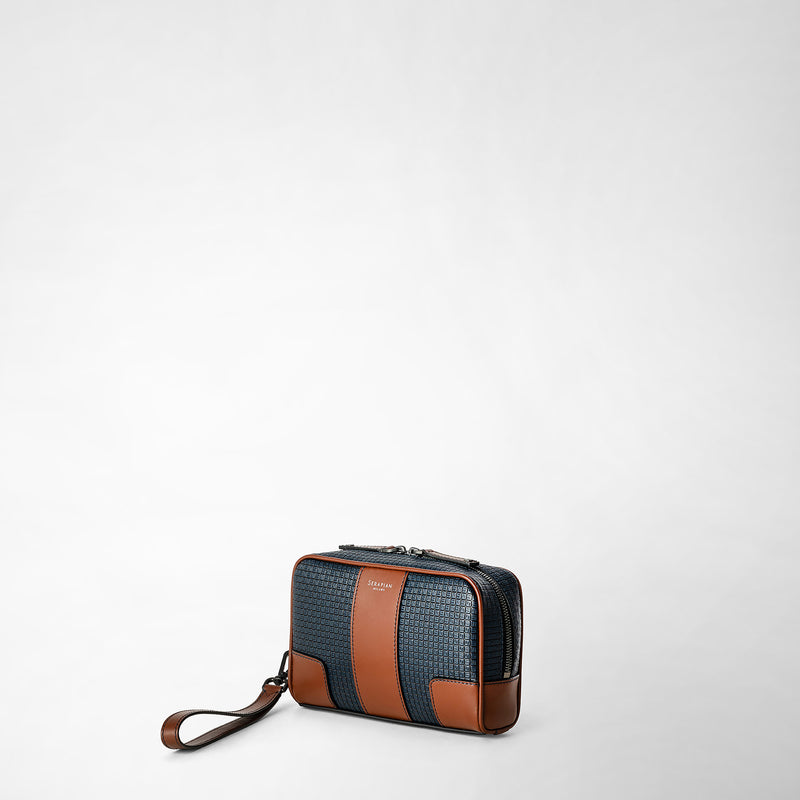 Serapian Pochette in stepan 72 blu oceano-cuoio Nuova