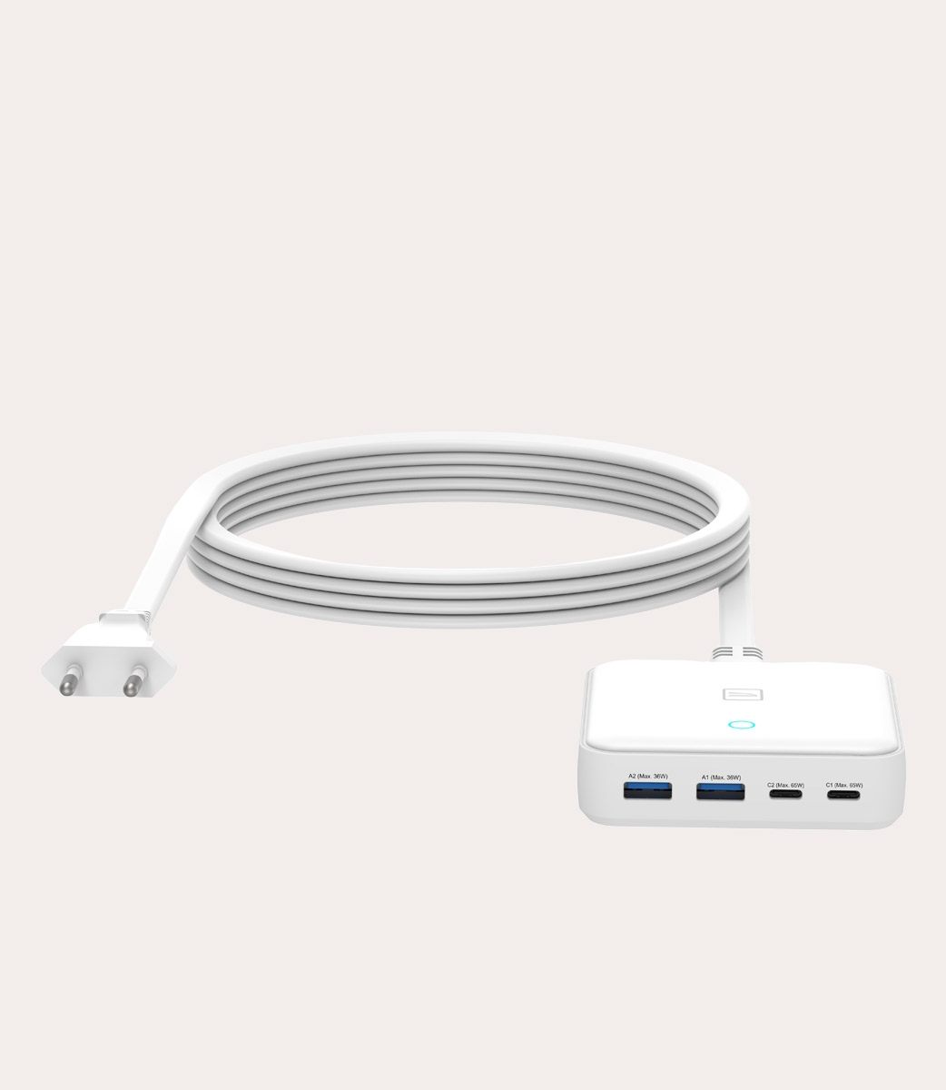 Tucano Cricabatteria 4 porte da scrivania da 65W USB-A/USB-C GaN con cavo da 1 5 mt e presa EU Economico