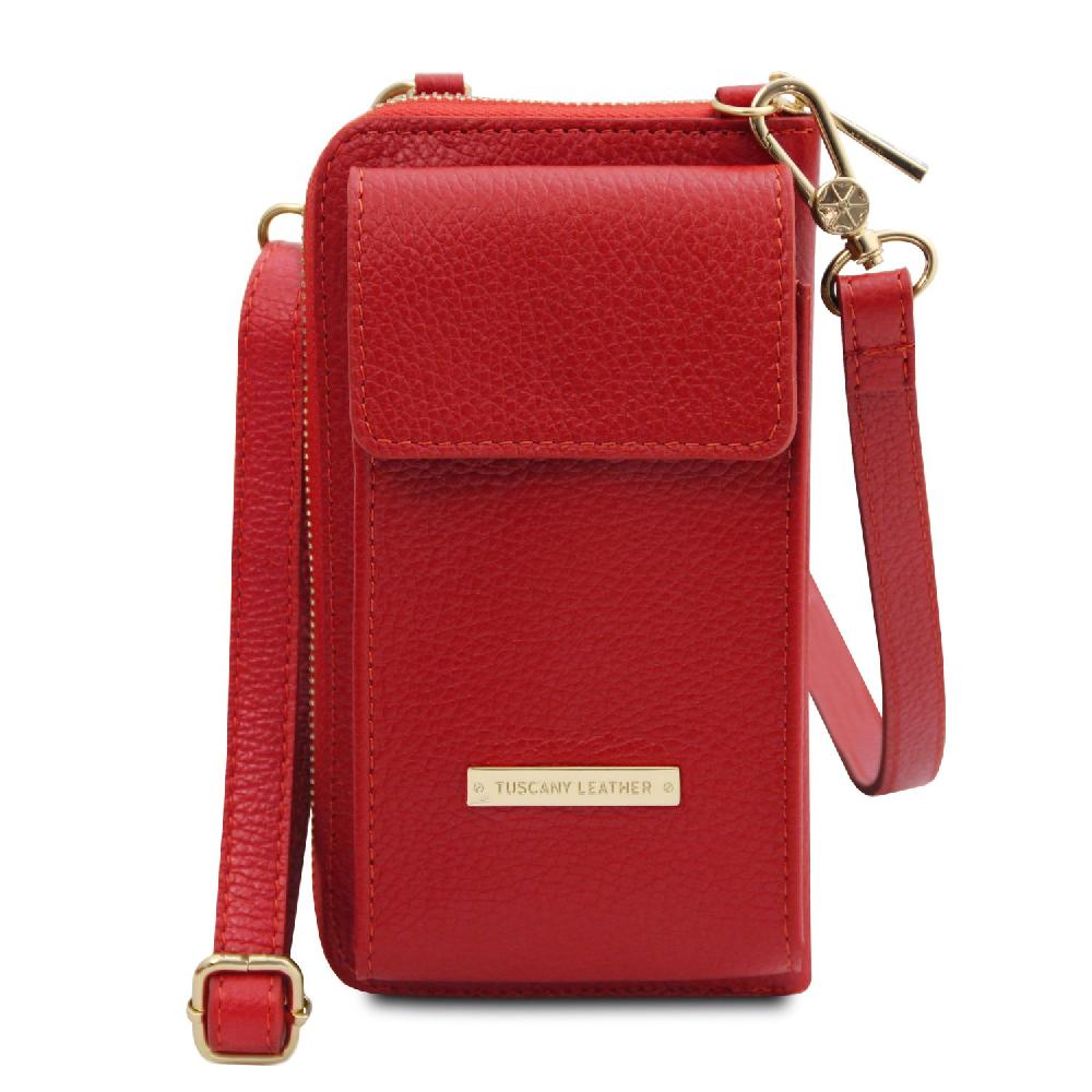 Tuscany Leather Portafoglio/portacellulare in Pelle con Tracolla In Linea