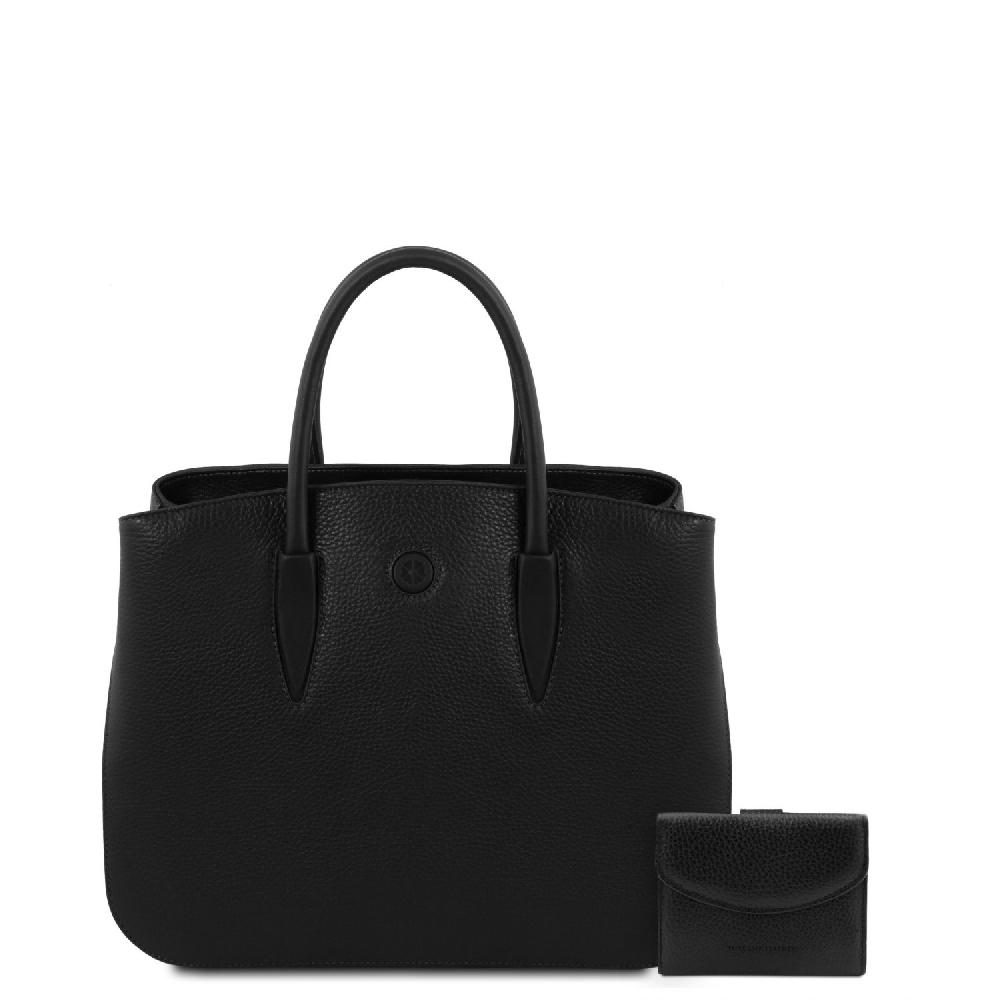 Tuscany Leather Borsa a Mano in Pelle e Portafoglio in Pelle 3 Ante con Portaspiccioli Nuova