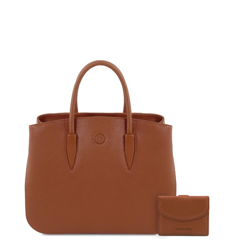 Tuscany Leather Borsa a Mano in Pelle e Portafoglio in Pelle 3 Ante con Portaspiccioli Moda
