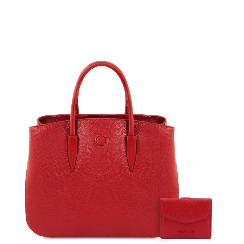 Tuscany Leather Borsa a Mano in Pelle e Portafoglio in Pelle 3 Ante con Portaspiccioli Offerta natalizia
